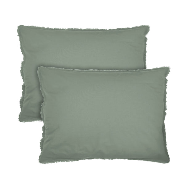 Lot de 2 Taies d'oreiller Coton Lavé à Franges