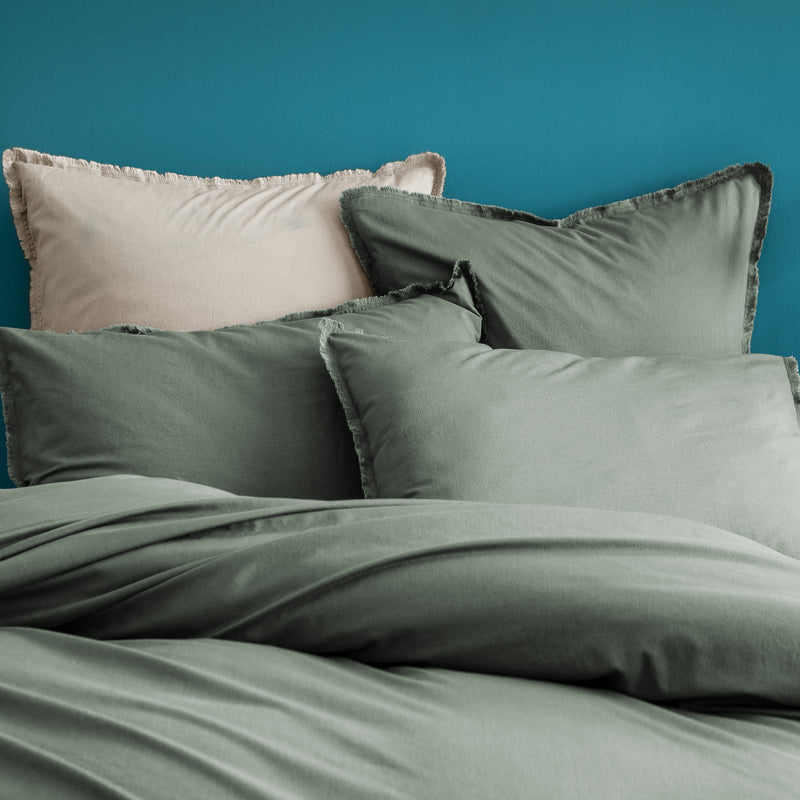 Lot de 2 Taies d'oreiller Coton Lavé à Franges