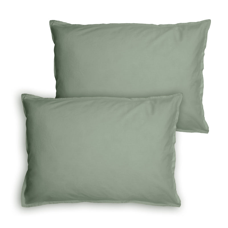 Lot de 2 Taie d'oreiller Coton Lavé Volant