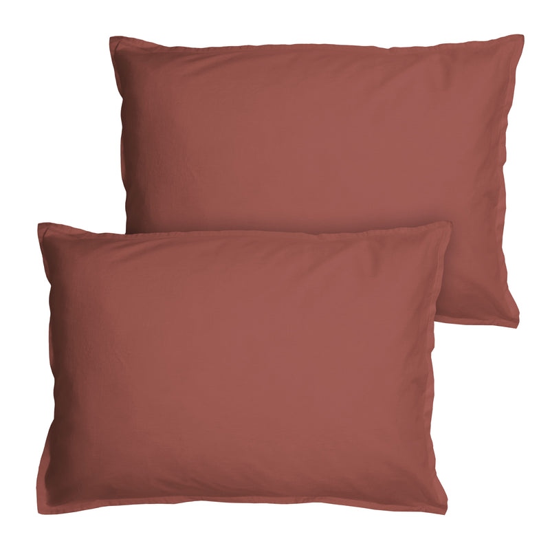 Lot de 2 Taie d'oreiller Coton Lavé Volant