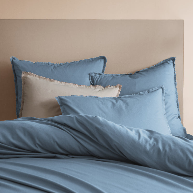 Lot de 2 Taies d'oreiller Coton Lavé à Franges